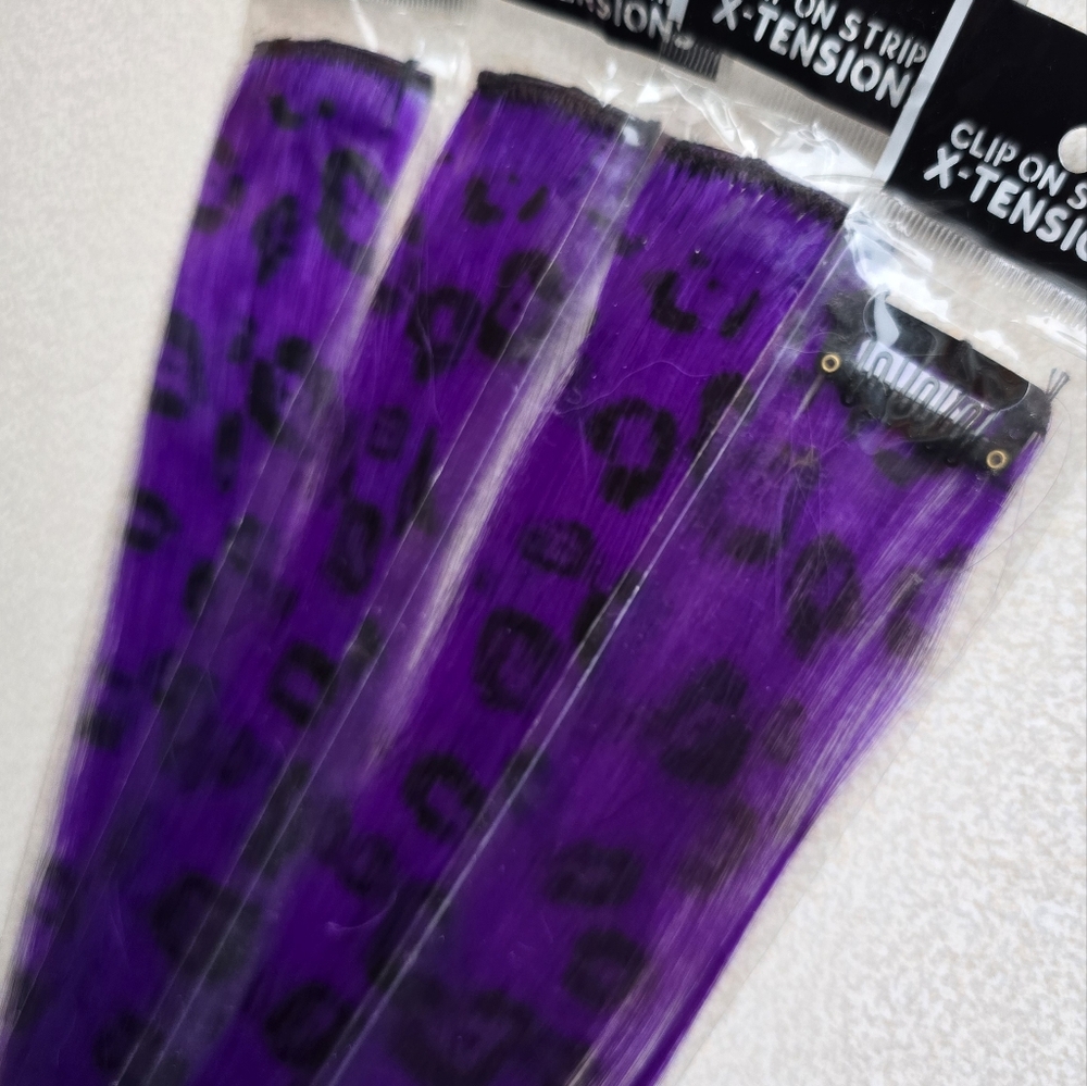 💜 4x Purple Leopard Print Hair Extension Clips